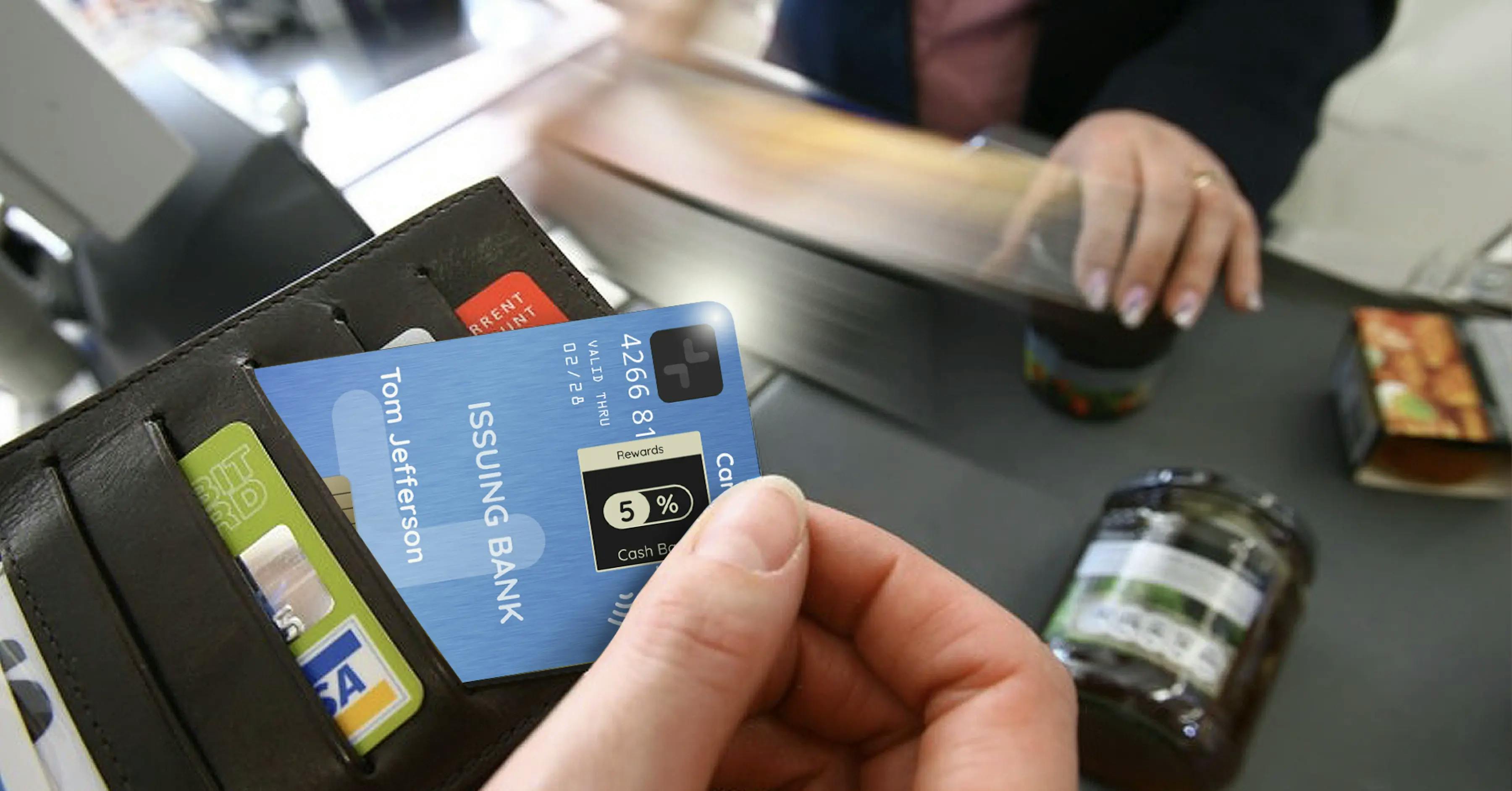 Card+ squared shows rewards at checkout with blinking LED lights